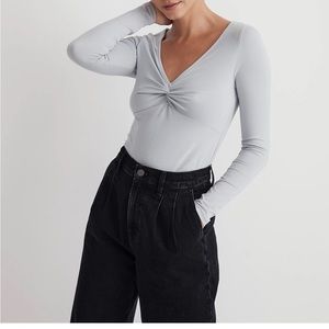 NWT madewell twist front long sleeve top light blue long sleeve shirt